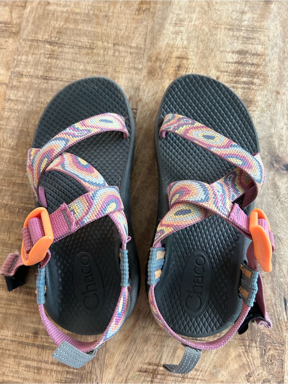 Chaco Kids Multicolor Strappy Sandals - Purplish/Pink, Orange, Blue